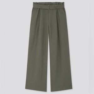 Uniqlo belted wide leg linen blend pants, size M